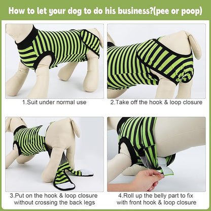 Dog Recovery Suit, 2 Packs, Breathable Cotton, Abdominal Wounds Protection, Anti-Licking Onesies for Male Female Pets, Surgery Bandages, Size S, Blue & Green Stripes