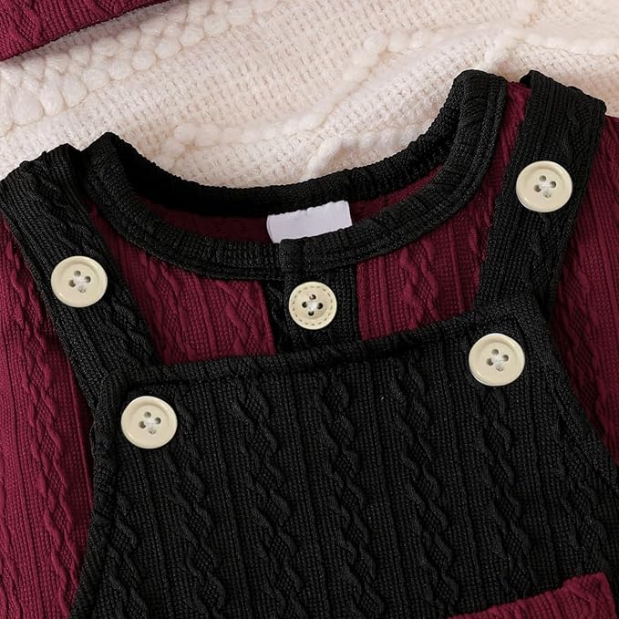 FOCUTEBB Baby Boy Clothes Cute Long Sleeve Romper Infant Pocket Overalls Adjustable Suspender Pants Set 0-18 Months