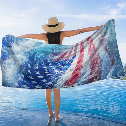 2 Pack Car Towel Seat Covers with Storage Bag, Multifunctional Towel for Gym Outdoor Sport, Picnic, Beach, Pet Dog Travel,Non-Slip Washable Car Seat Protector (Flag Waves)