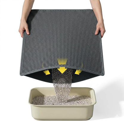 Cat Litter Mat, 30"X24" Large Double Layer Litter Trapping Mat, Waterproof/Urineproof, Easy to Clean Kitty Litter Mats for Floor, Scatter Control (Black-1Pack)