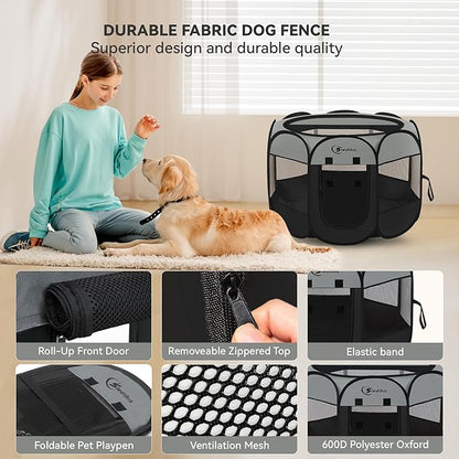 Siedihit Dark Grey Puppy Playpen for Large Dog Cat, Dogs Tent Crates Cage Indoor/Outdoor, Portable Pop Up Dog Kennel with Carrying Bag for Rabbits, (Dark Grey, Large)
