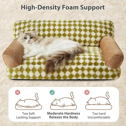 BFPETHOME Cat Couch Bed & Dog Couch Bed, Pet Couch Bed for Small Pet, Cute Dog Sofa Bed, Cat Sofa & Pet Sofa with Non-Slip Bottom, Checkered Dog Bed with Washable Cover (Green&White)