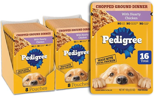 Pedigree Chopped Ground Dinner Wet Dog Food Pouches with Hearty Chicken, 3.5 oz Pouches, 16 Count