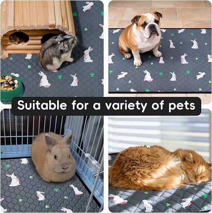 3 Pack Guinea Pig Cage Liners, Washable Guinea Pig Pee Pads Waterproof Reusable & Anti Slip Guinea Pig Bedding Fast and Super Absorbent Pee Pad Tarp Bottom for Small Animals (Rabbit Pattern 24" X 47")