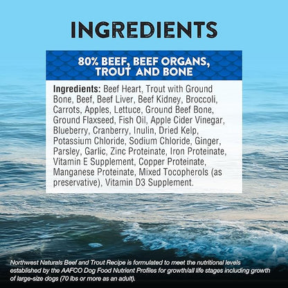 Northwest Naturals Freeze-Dried Beef & Trout Dog Food - Bite-Sized Nuggets - Grain-Free, High-Protein, Raw Diet, Human-Grade Ingredients, All Natural, Omega-3 for Skin & Coat - 12 Oz (Pack of 2)
