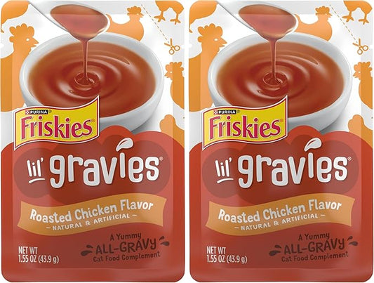 Friskies Purina Lil' Gravies Roasted Chicken Flavor Cat Food Lickable Cat Treats - 1.55 oz. Pouches,(Pack of 32)