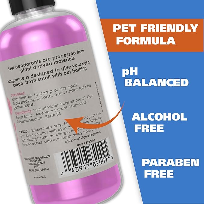 Wahl USA Cornflower Scented Pet Deodorant Spray for All Dogs & Cats – Clean Fresh Smell Refreshes & Deodorizes – 8 oz - Model 820009A