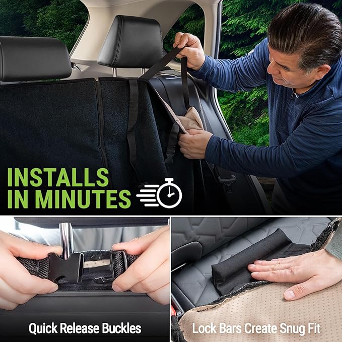 Season Guard Back Seat Towel Seat Cover for Cars; Great for After Gym Workouts, Dogs, and Outdoor Activities; Universal Fit for Cars SUVs Vans Trucks Rear Seats, EZ fit, Non Slip Grip, Black