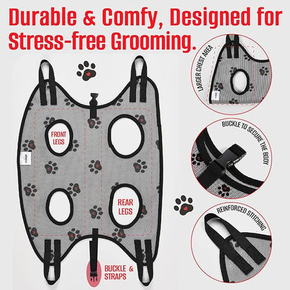 Dog Grooming Hammock for Cats – Pet Restraint for Nail Trimming with Pet Nail Clipper – Dog Sling for Grooming, Pet Hammock for Nail Cutting & Grooming Harness (Legs Spacing: 3.9-8.9”)/Max W:12lb)