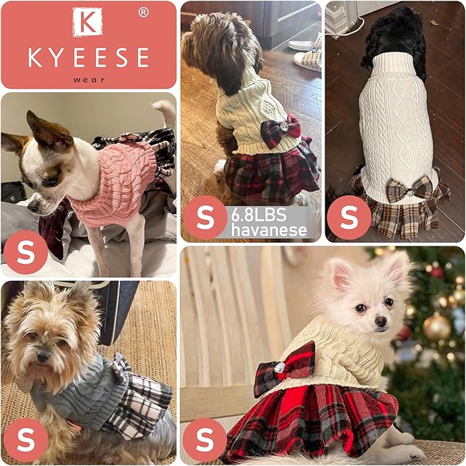 KYEESE Dog Sweater Warm Pullover Pet Coats Comfy Dogs Clothes with Bowtie Turtleneck Cat Sweaters Thick Dog Sweaters for Small Dogs Male Stretchy Knitwear Pet Sweater Dress for Cold Weather Winter