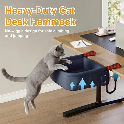 Cat Desk Bed for Large Cats 50 lbs Heavy Duty Cat Bed for Desk Attachment with Paw Design Extra-Sturdy Dog Chair Dual-Sided Mat Waterproof Easy Assembly for Gaming Desk Kitchen Island Blue