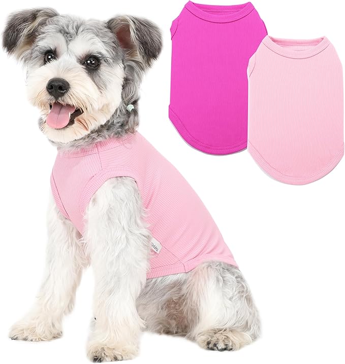 2 Pack Dog Clothes for Small Dogs Summer Dog Shirt Vest Girl Boy Lightweight Puppy T-Shirts Blank Soft and Cool Pet Clothing Sleeveless Medium Large Dog Outfit (Pink+D-Pink, Small)