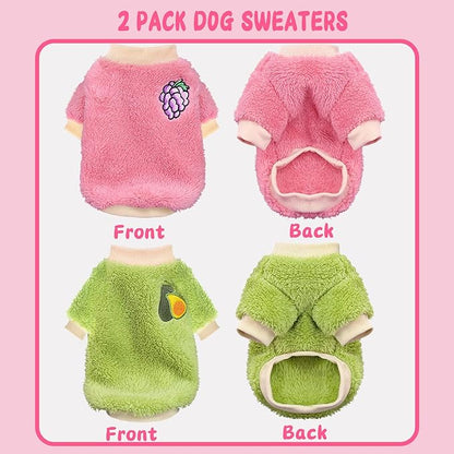 2 Pieces Small Dog Sweater Winter Warm Doggie Sweaters for Small Dogs Like Chihuahua Yorkie Girl Puppy Coat Thick Fleece Pet Clothes Clothing (Large)