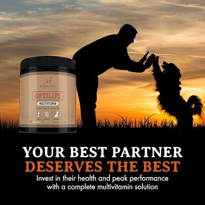 OptiLife Dog Multivitamin Powder - Adult Dog Multivitamin with Probiotics, Allergy Support, Joint Support, Skin & Coat Support - Dog Vitamins and Supplements - Multivitamin for Dogs (60 Servings)