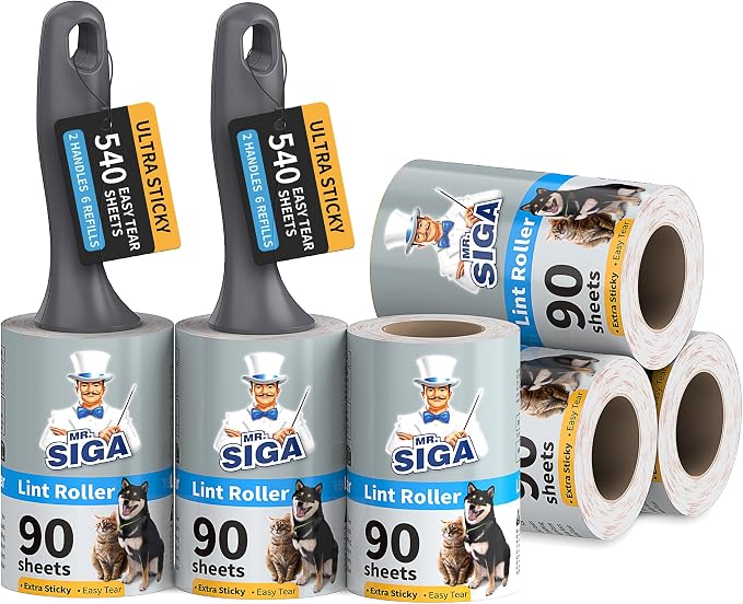MR.SIGA Extra Sticky Lint Roller Pet Hair Remover for Clothes, 540 Sheets | Dog and cat fur remover, removes hair from couch, furniture and carpet easily