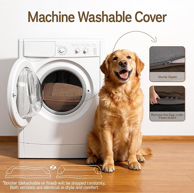 Comfort Expression Extra Large Dog Bed - Waterproof Orthopedic Dog Beds with Washable Jumbo Bed for Big Dogs, Removable Non-Slip Pet Couch Bolster Cover, 45x35