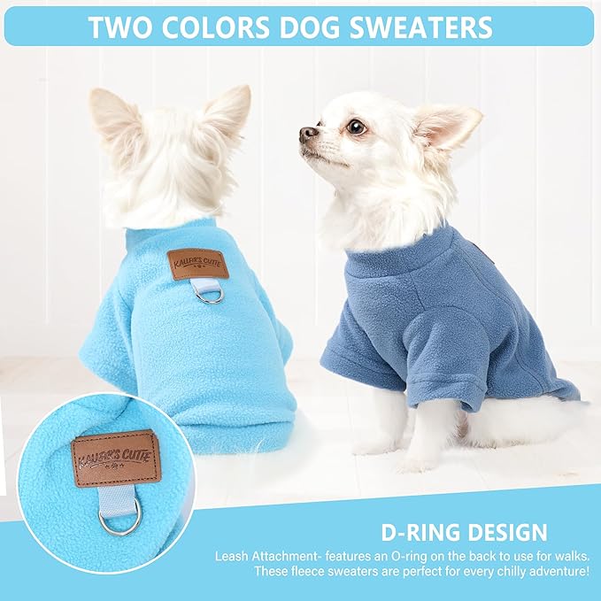 2 Pack Dog Sweaters with Leash Ring Fleece Dog Winter Clothes for Small Medium Dogs Girl Boy Turtleneck Pet Pullover Sweatshirt Puppy Sweaters Cat Apparel Clothing, M, (Blue+Steel Blue)