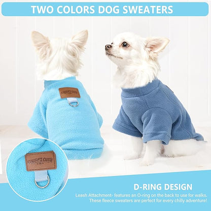 2 Pack Dog Sweaters with Leash Ring Fleece Dog Winter Clothes for Small Medium Dogs Girl Boy Turtleneck Pet Pullover Sweatshirt Puppy Sweaters Cat Apparel Clothing, M, (Blue+Steel Blue)