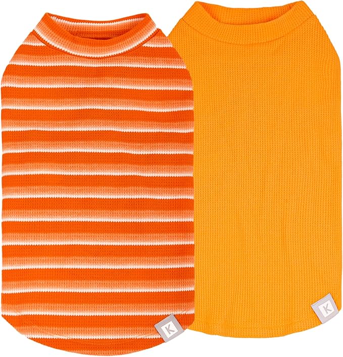 KYEESE 2Pack Waffle Dog Shirts, Lightweight Sleeveless Dog T Shirts for Small Dogs Boy Girl, Breathable Puppy Vest Comfortable Tank Top Soft Dogs Clothes for Daily Wear, Orange+Striped, S