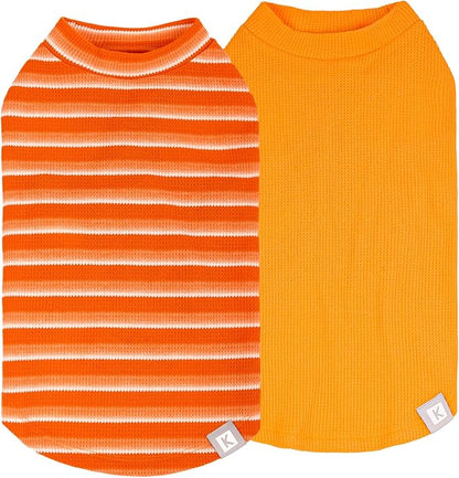 KYEESE 2Pack Waffle Dog Shirts, Lightweight Sleeveless Dog T Shirts for Small Dogs Boy Girl, Breathable Pet Vest Comfortable Tank Top Soft Dogs Clothes for Daily Wear, Orange+Striped, M