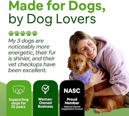 Organic Plant-Based Supplement for Skin, Coat, Digestive & Immune Health in Dogs (12 oz); Natural, Holistic and Vet Approved, Add to Raw, Cooked Homemade, Kibble or Canned Dog Food, 4 Pack