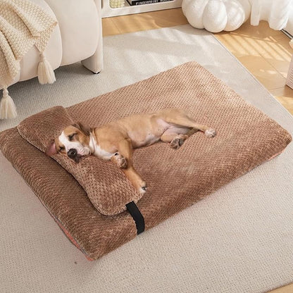 huraty Plush Dog Bed for Medium Large Dogs, Memory Foam Dog Bed Mattress with Washable Cover, Non-Slip Pet Bed Mat Suitable for Pets Up to 30 lbs, Brown 29.5x19.6x2 in