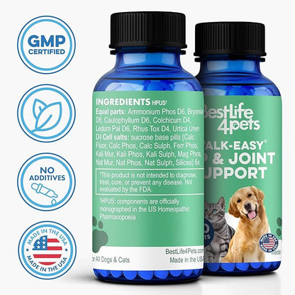 Walk-Easy Cat & Dog Pain Relief & Mobility Aid – Natural Hip & Joint Support for Injured or Senior Pets – Gentle Pain Reliever for Limping and ACL Tears – 400 Tiny Pills