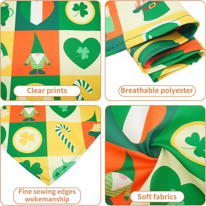 St Patricks Day Dog Bandanas for Small Dogs Breed 7 Pcs Stitching Edge Shamrocks Dog Bandanas Adjustable Scarves Grooming S