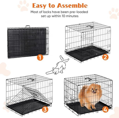 Sweetcrispy 24.4 Inch Single-Door Dog Crate, Durable Metal Pet Kennel with Secure Lock, Foldable Design, Removable Tray for Easy Cleaning, Small Dogs Training & Travel Portable Puppy Cage