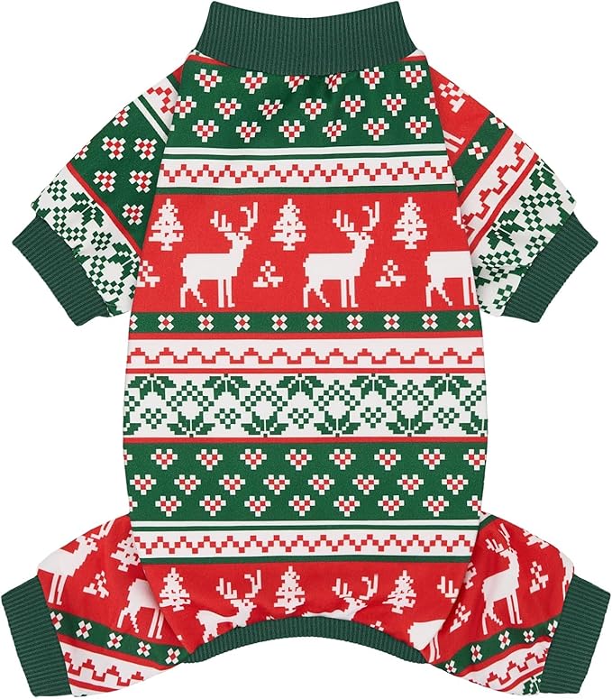 XPUDAC Dog Christmas Pajamas Stretchy Dog Clothes for Small Medium Dogs Boy Girl Puppy Onesie Doggie Jammies Winter Pet Costume Pjs Cat Apparel, Red, Green, 2XL