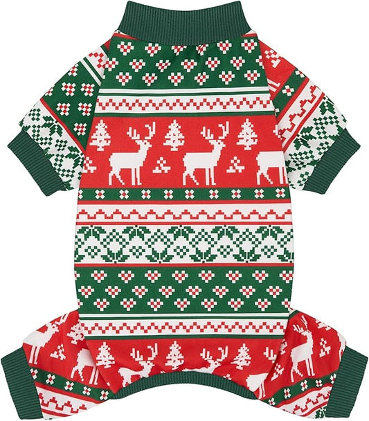 XPUDAC Dog Christmas Pajamas Stretchy Dog Clothes for Small Medium Dogs Boy Girl Puppy Onesie Doggie Jammies Winter Pet Costume Pjs Cat Apparel, Red, Green, 2XL