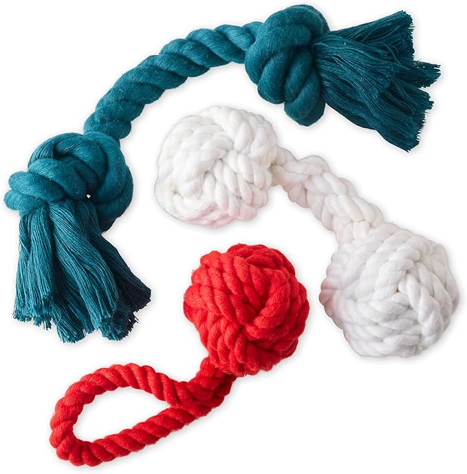 Pet Passion Brady The Rope Tug Toy 3-Pack Organic Cotton Dog Rope Pull Toys for All Pet Breeds, Holiday, One Size