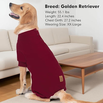 cyeollo Dog Pajamas Large Sized Dog, Fleece Dogs Pjs Thermal Doggie Onesie Soft Stretchy Doggie Sweater Pet Jammies Clothes for Large Dogs Female & Male, Burgundy 2XL