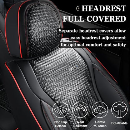 Coverado Seat Covers, Car Seat Covers Front Seats, Waterproof Nappa Leather Auto Seat Cover with Lumbar Head Pillow, Black Redline Seat Covers Carseat Cover Universal Fit for Most Cars