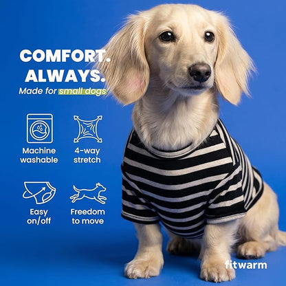 Fitwarm 3 Pack Color Block Striped Dog Shirt, Summer Dog Clothes for Small Dogs, Breathable Lightweight Pet Tshirt with Sleeves, Cat Outfit, Oliver Green, Grey, Black, Large