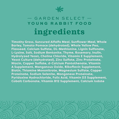 Oxbow Garden Select Rabbit Food, Young, Made with Oxbow Alfalfa for Rabbit, Bunny Food Pellets, Non-GMO, No Soy or Wheat, Small Animal Pet Products, Made in USA, High Fiber, 4 lb. Bag