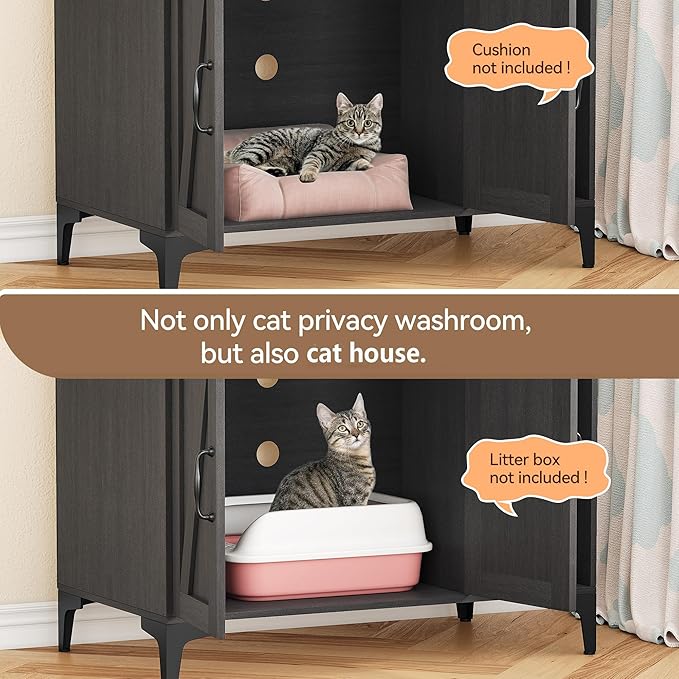 IDEALHOUSE Cat Litter Box Enclosure with Shelves and Doors,Wood Sturdy Hidden Litter Box Furniture,Indoor Cat House Furniture for Most of Litter Box,Litter Box Cabinet,Walnut Color