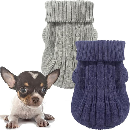 2 Pieces Dog Sweaters for Small Dogs, Chihuahua Yorkie Sweater, Dog Clothes for Small Dogs, Winter Warm Pullover Sweaters, Pet Cat Sweater Cold Weather Puppy Clothes Outfits (X-Small)