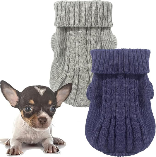 2 Pack Dog Sweaters for Small Dogs, Chihuahua Yorkie Sweater, Dog Clothes for Small Dogs, Winter Warm Pullover Clothing, Pet Cat Cold Weather Puppy Clothes Outfits L
