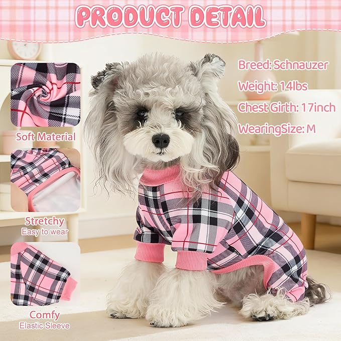 XPUDAC 4 Pack Plaid Dog Pajamas Outfits Cozy Doggy Clothes for Medium Large Dogs Girl Boy Puppy Onesie for Christmas Pet Pjs Jammies, 4XL