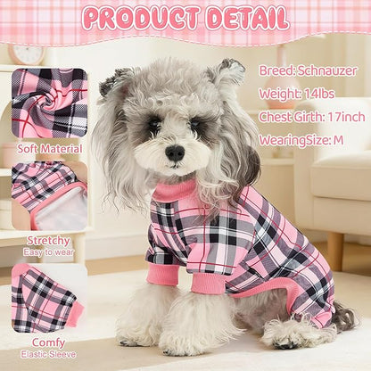XPUDAC 4 Pack Plaid Dog Pajamas Outfits Cozy Doggy Clothes for Small Medium Dogs Girl Boy Puppy Onesie for Christmas Pet Pjs Jammies, XS