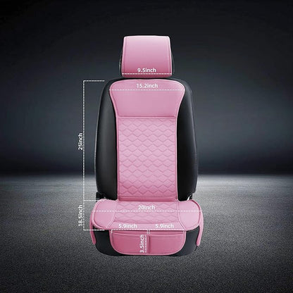 Elantrip 2PCS Front Car Seat Covers Pink Leather Auto for Women Airbag Compatible Diamond Pattern PU Seat Cover Universal Fitness