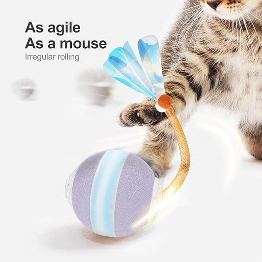 Jkanti Interactive Cat Toys for Indoor Cats,The 3rd Generation Agile Moving Cat Ball with Elastic Mesh Tail,Automatic Kitten Toys for Bored Indoor Cats (Purple)
