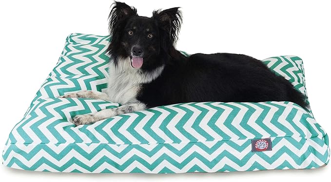 Majestic Pet Chevron Rectangle Dog Bed Washable – Non Slip Comfy Pet Bed – Crate Bed with Removable Washable Cover – Kennel Bed for Sleeping, Polyester Fiber, Large, Teal