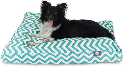 Majestic Pet Chevron Rectangle Dog Bed Washable – Non Slip Comfy Pet Bed – Crate Bed with Removable Washable Cover – Kennel Bed for Sleeping, Polyester Fiber, Large, Teal
