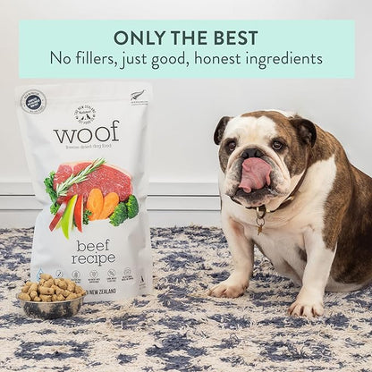 The New Zealand Natural Pet Food Co. WOOF Freeze Dried Dog Food - Beef Recipe, High Protein, Use as a Complete Diet, Dog Food Topper, Mixer, or as Dog Treats, All Life Stages, 9.9 oz