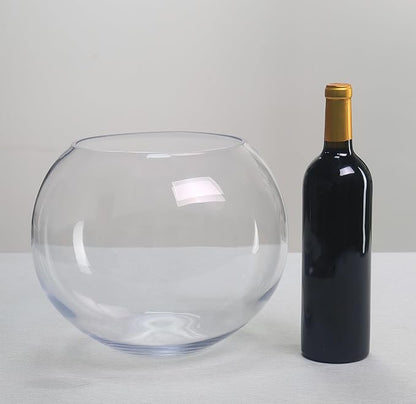 CYS EXCEL Large Glass Bubble Bowl (H-9.5" W-11", Approx. 3 Gal.) | Multiple Size Choices Fish Bowl Vase | Glass Round Bowl Terrarium | Globe Flower Vase Centerpiece