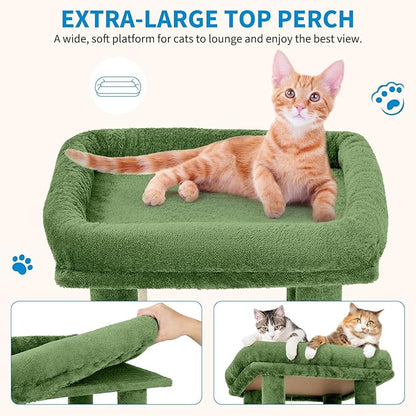 GarveeLife 61" Multi-Level Cat Tree for Indoor Cats, Heavy-Duty Tower for Large Adult & Maine Coon Cats with Oversized Perch, Dual Condos, Natural Sisal Scratching Posts & Play Toys – Green