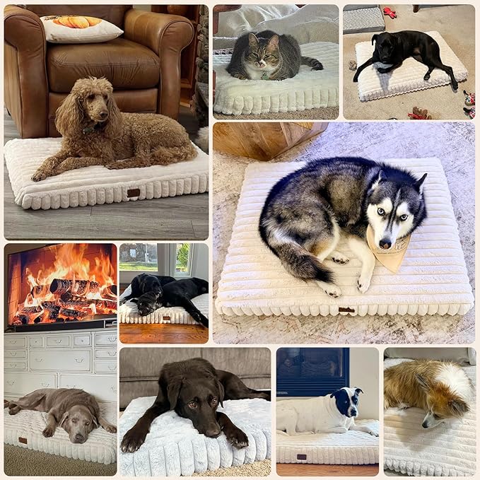 Orthopedic Dog Bed for Large Dog, Waterproof Pet Bed for Crate,Non-Slip Bottom and Egg-Crate Foam with Removable Washable Cover Crate Bed,Blue,35"x22"x3"