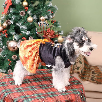 CuteBone Thanksgiving Dog Fall Dresses Costume Velvet Holiday Small Dogs Clothes Onesie Pet Apparel Girl Puppy Skirt with Bow Hair Rope CVA52M-D